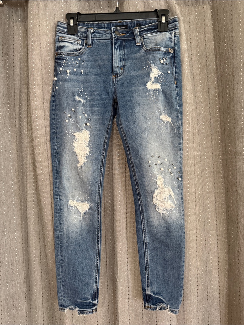 Miss Me Blue Distressed Skinny Jeans with Stud Embellishments